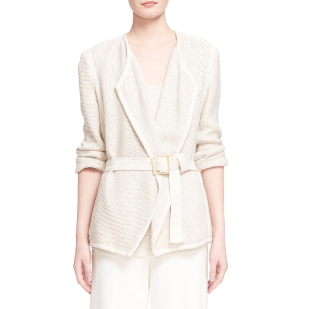 Vince Natural Cotton Linen Tweed Jacket with Belt